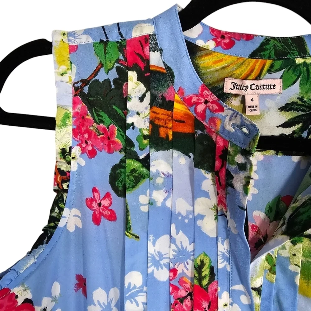 Juicy Couture Paradise Blue Sleeveless Hawaiian Floral Mini Dress Sz 4 - Picture 7 of 14